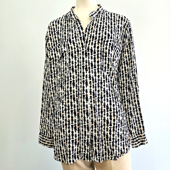 Betabrand Womens Long Sleeves Button-Down Blouse Career Academia Blue White XL - Picture 2 of 9